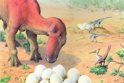 Maiasaurus with eggs